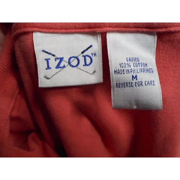 Izod Women's Size M orange coral 100% cotton short sleeve Polo Shirt - Picture 2 of 5